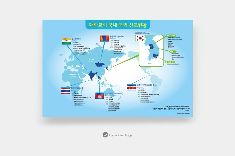 대하교회 국내외 선교현황판 — 세계 지도와 국기 아이콘 활용