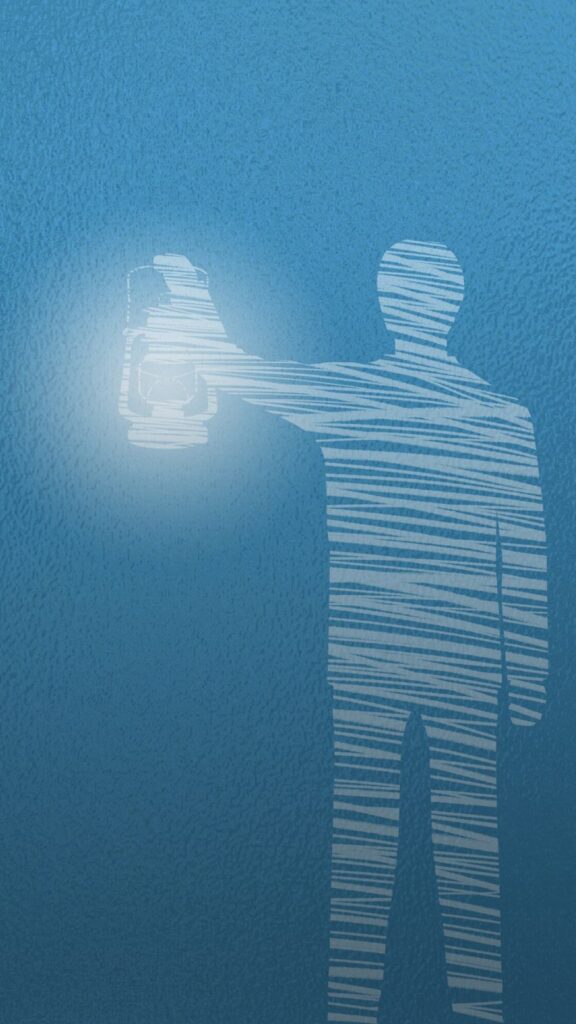 원미교회 표어 디자인 등불을 켜고 서 있는 사람