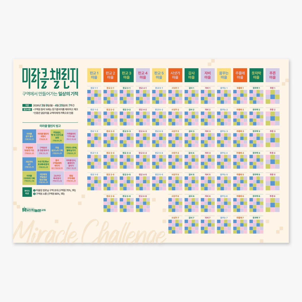 마을·구역별 빙고칸 배치 — 12마을이 가로 한 줄에.