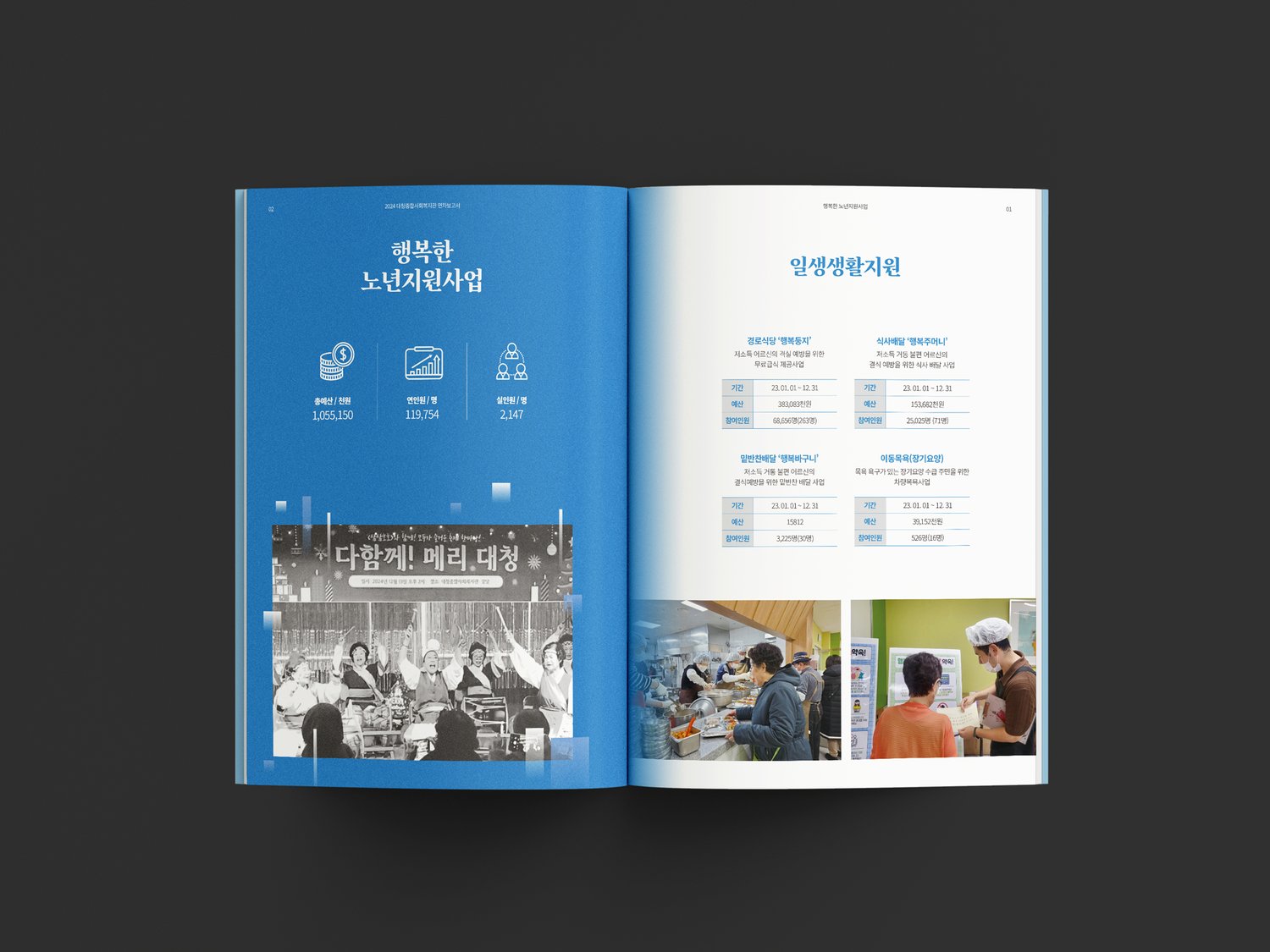 대청종합사회복지관 2024 연차보고서 — 노년지원사업 내지 펼침면.